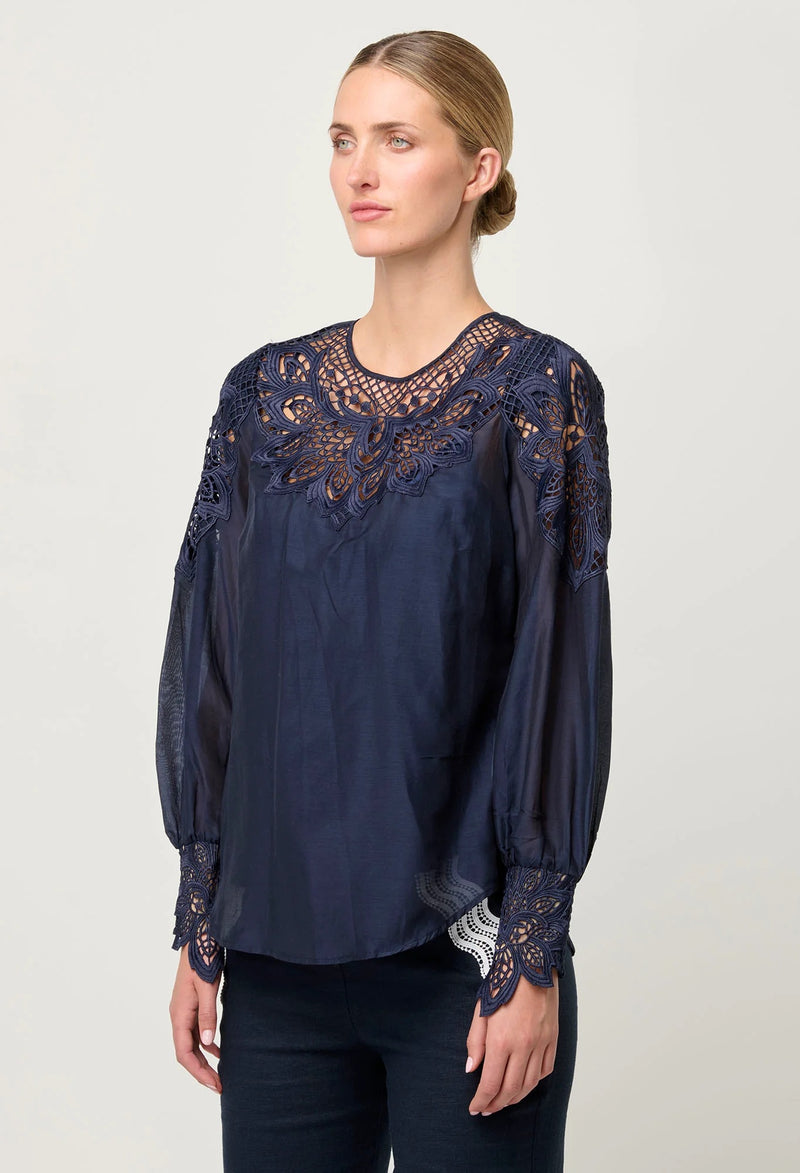 MIRADOR COTTON SILK BLOUSE | Night Sky