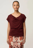 MARISOL COWL NECK CAP SLEEVE TOP in Rosewood from Oncewas