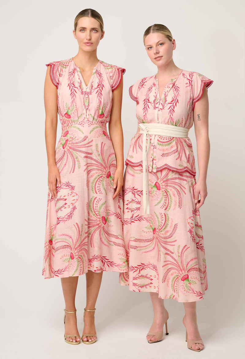 ASEEL LINEN VISCOSE EMBROIDERED TOP | Palmarosa