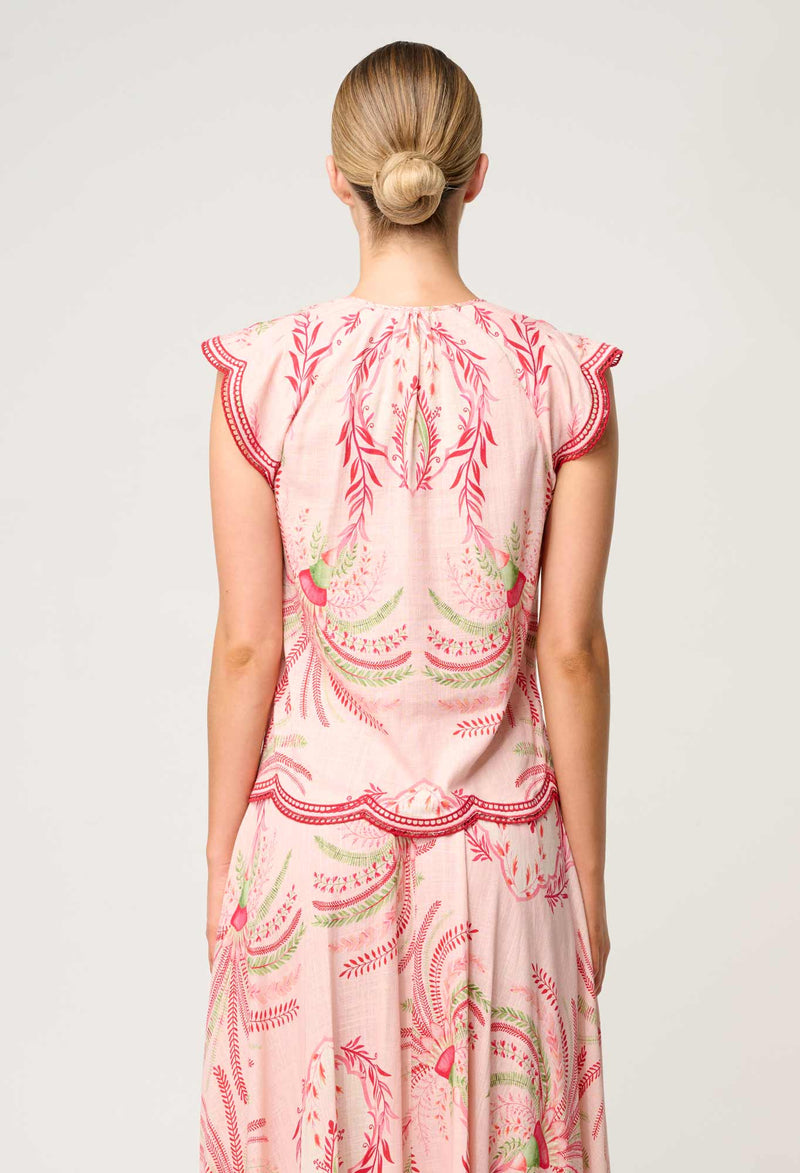 ASEEL LINEN VISCOSE EMBROIDERED TOP | Palmarosa