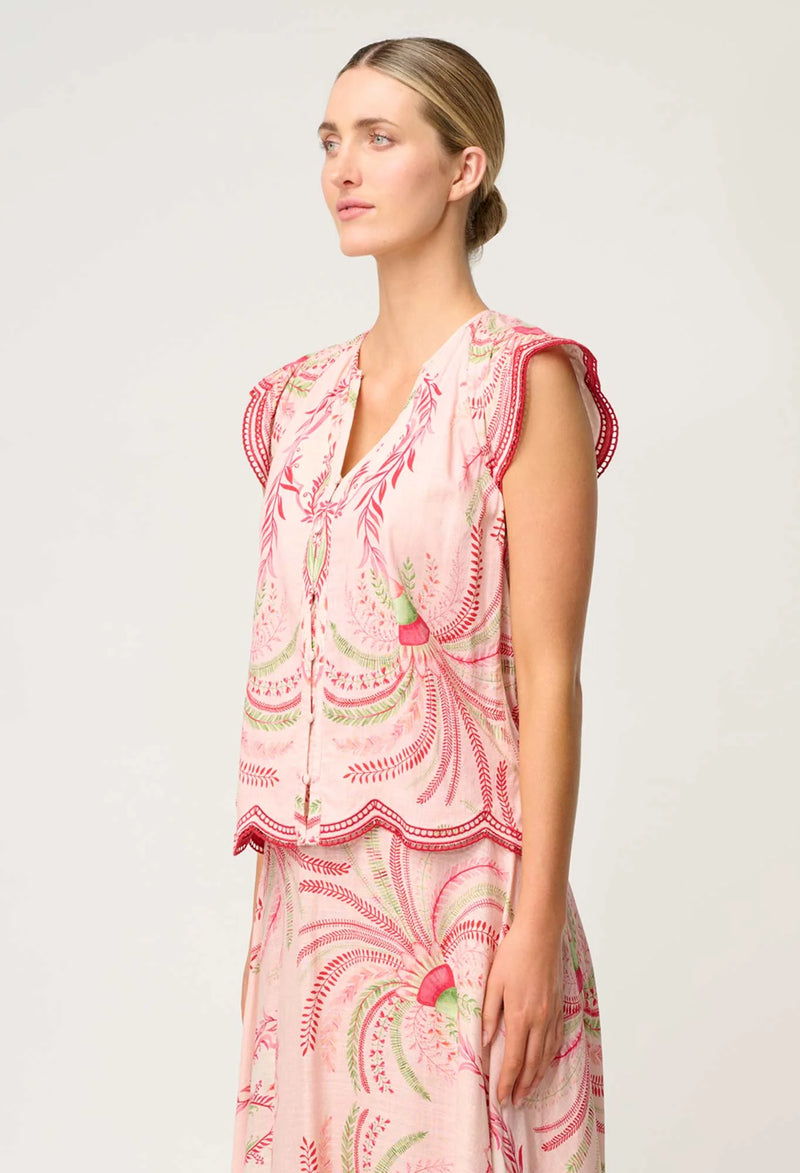 ASEEL LINEN VISCOSE EMBROIDERED TOP | Palmarosa