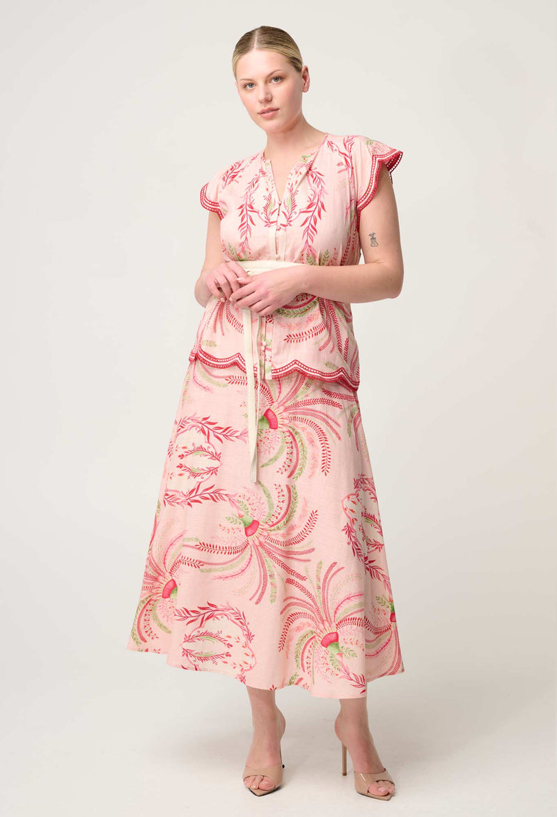 ASEEL LINEN VISCOSE EMBROIDERED TOP | Palmarosa