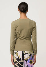 ASTER LYOCELL STRETCH WRAP TOP in Dusty Olive from Oncewas