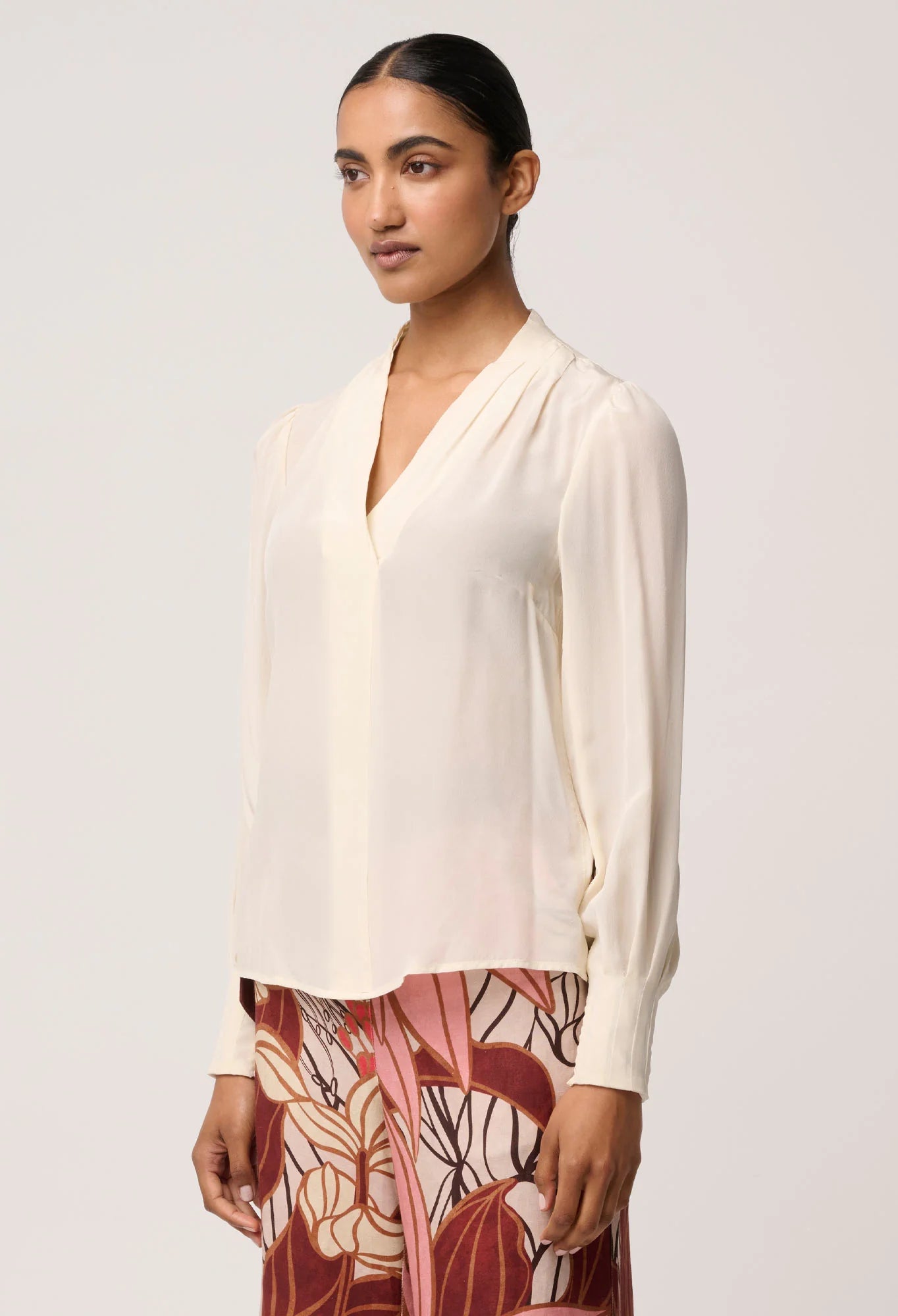 EDEN SILK PLEATED SHIRT in Cloud from OnceWas