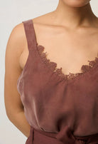 JULIEN CUPRO BLEND LACE TRIM CAMI in Rosewood from Oncewas