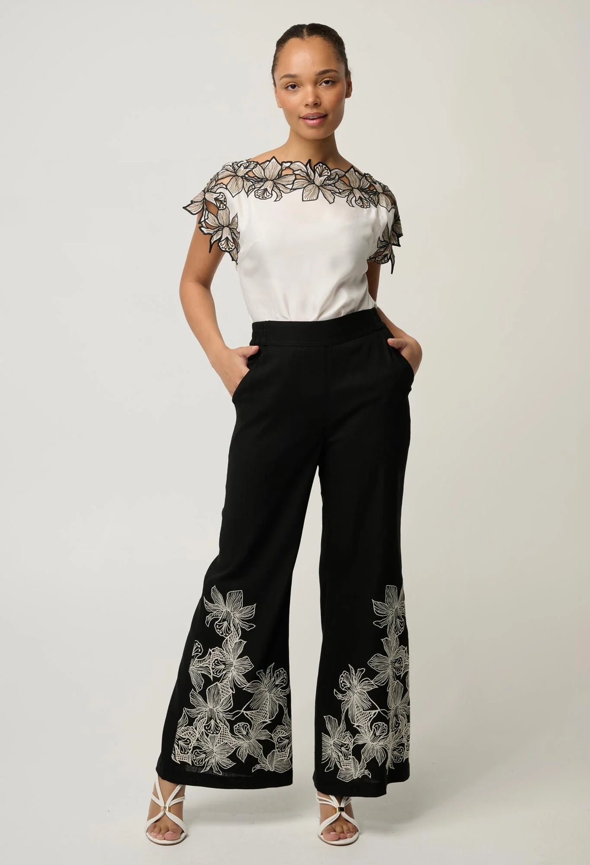 ELEANOR CUPRO BLEND WIDE NECK TOP in Ivory from Oncewas