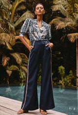 MUSTIQUE TENCEL EMBROIDERED PANT in Ink from Oncewas