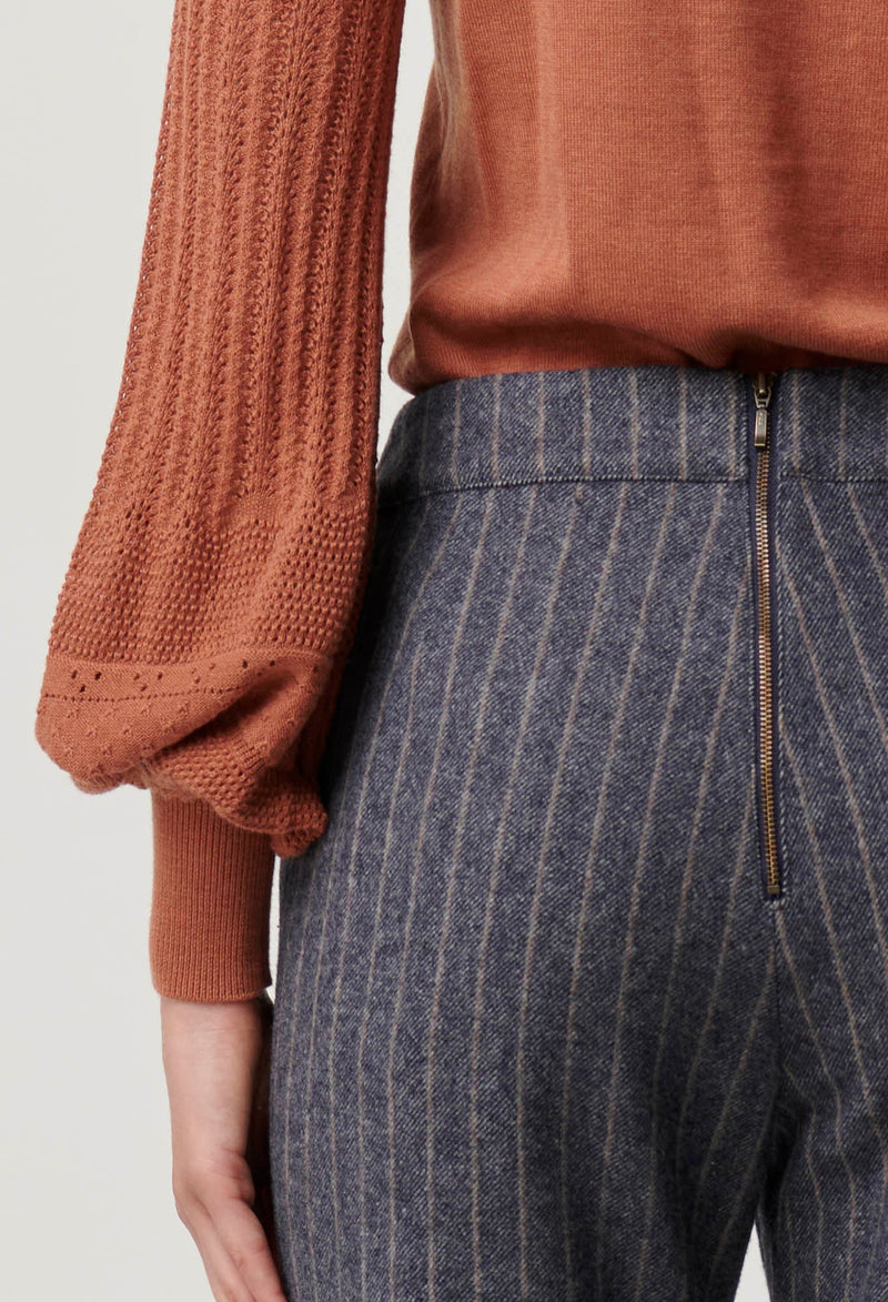 CORALINE CHEVRON STRIPE PONTE PANT in Bluestone Stripe from Oncewas