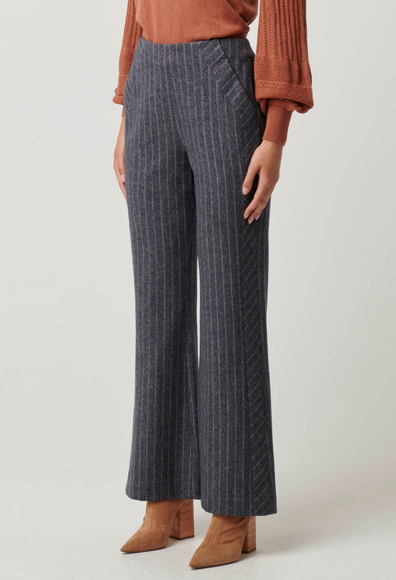 CORALINE CHEVRON STRIPE PONTE PANT in Bluestone Stripe from Oncewas