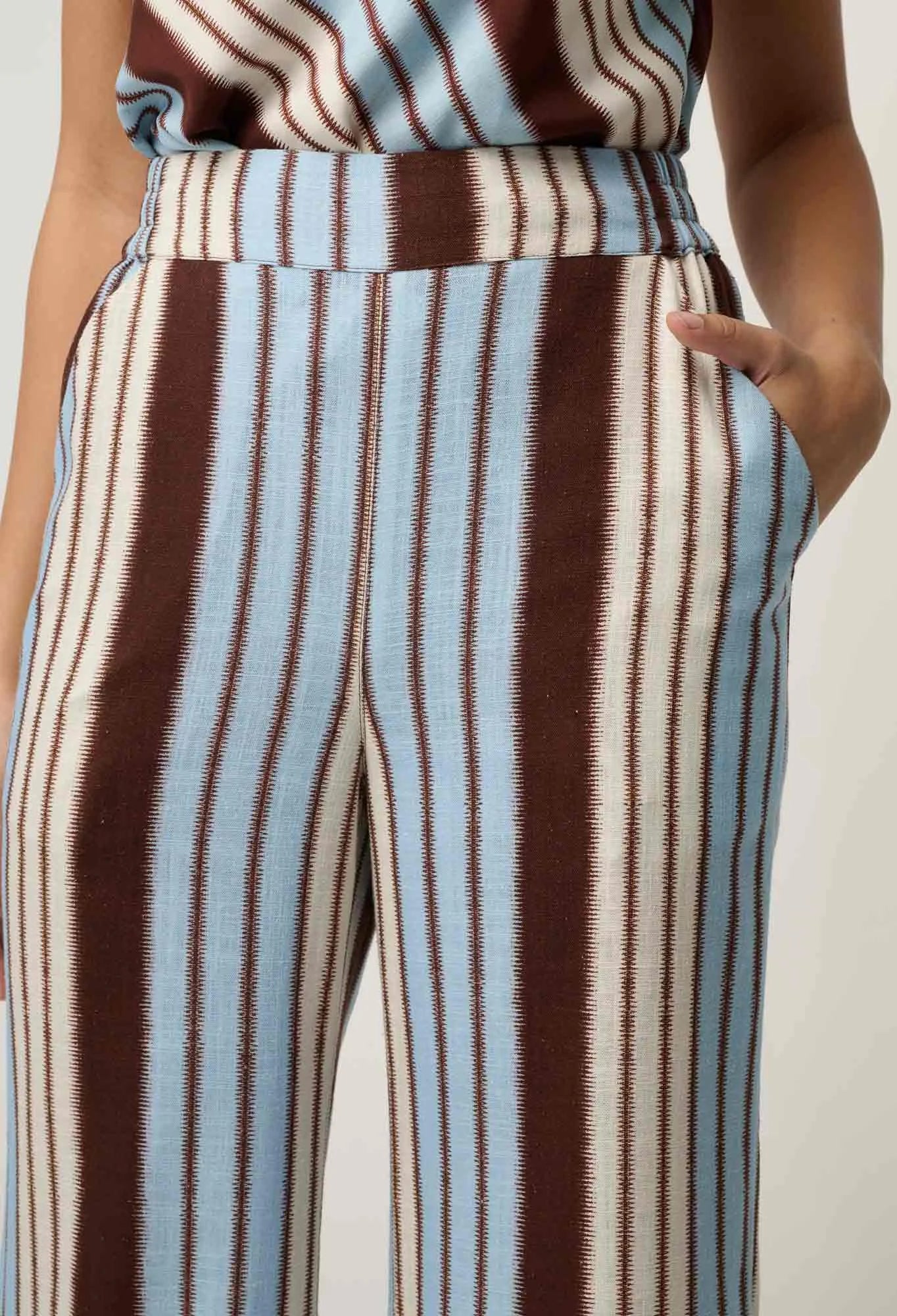 PETITE WILLOW LINEN VISCOSE PANT in Iridescent Stripe from Oncewas