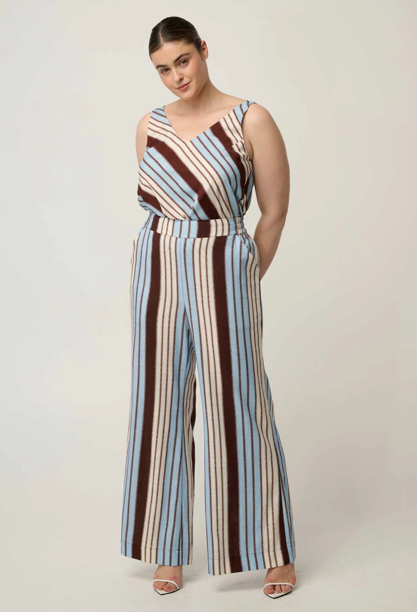 WILLOW LINEN VISCOSE PANT in Iridescent Stripe from Oncewas