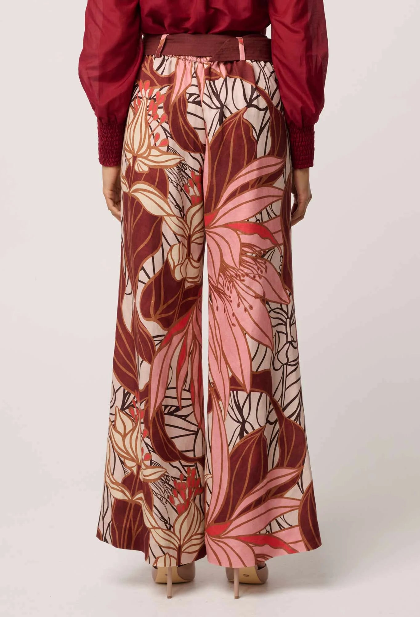 ADELE LINEN VISCOSE PRINTED PANT in Cathedral Botanic in Cloud from OnceWas