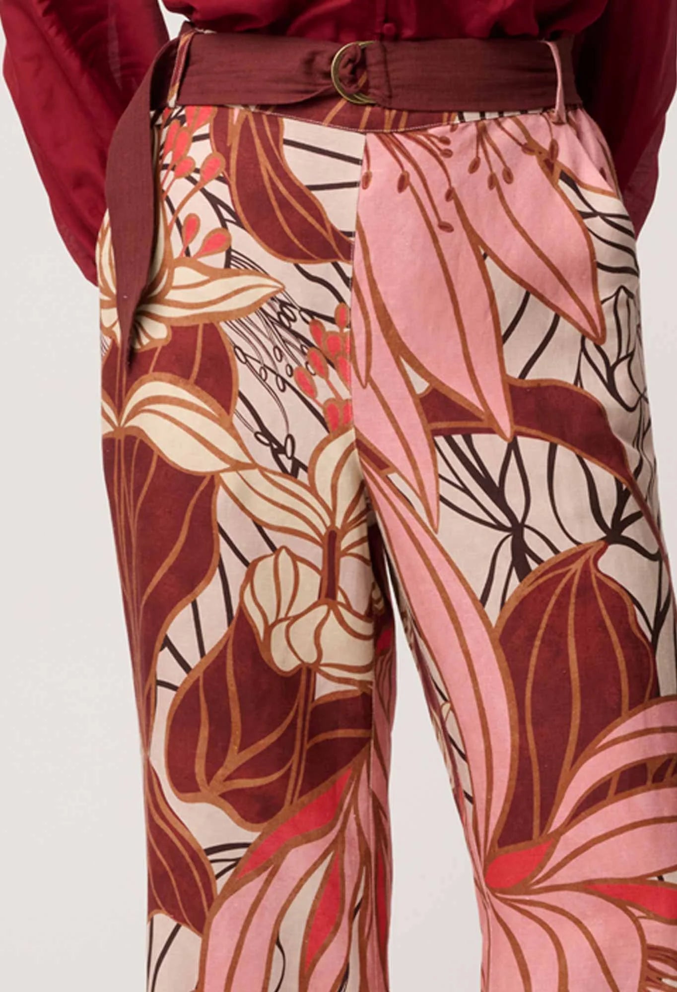 ADELE LINEN VISCOSE PRINTED PANT in Cathedral Botanic in Cloud from OnceWas