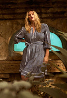 ANTIGUA LINEN VISCOSE BABYDOLL DRESS in Del Mar Stripe from Oncewas