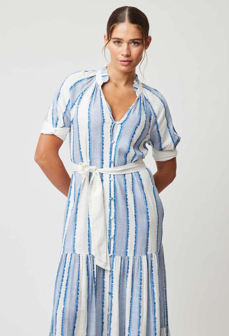 SCALA LINEN VISCOSE MAXI DRESS in Sorrento Stripe from Oncewas