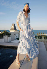 SCALA LINEN VISCOSE MAXI DRESS in Sorrento Stripe from Oncewas