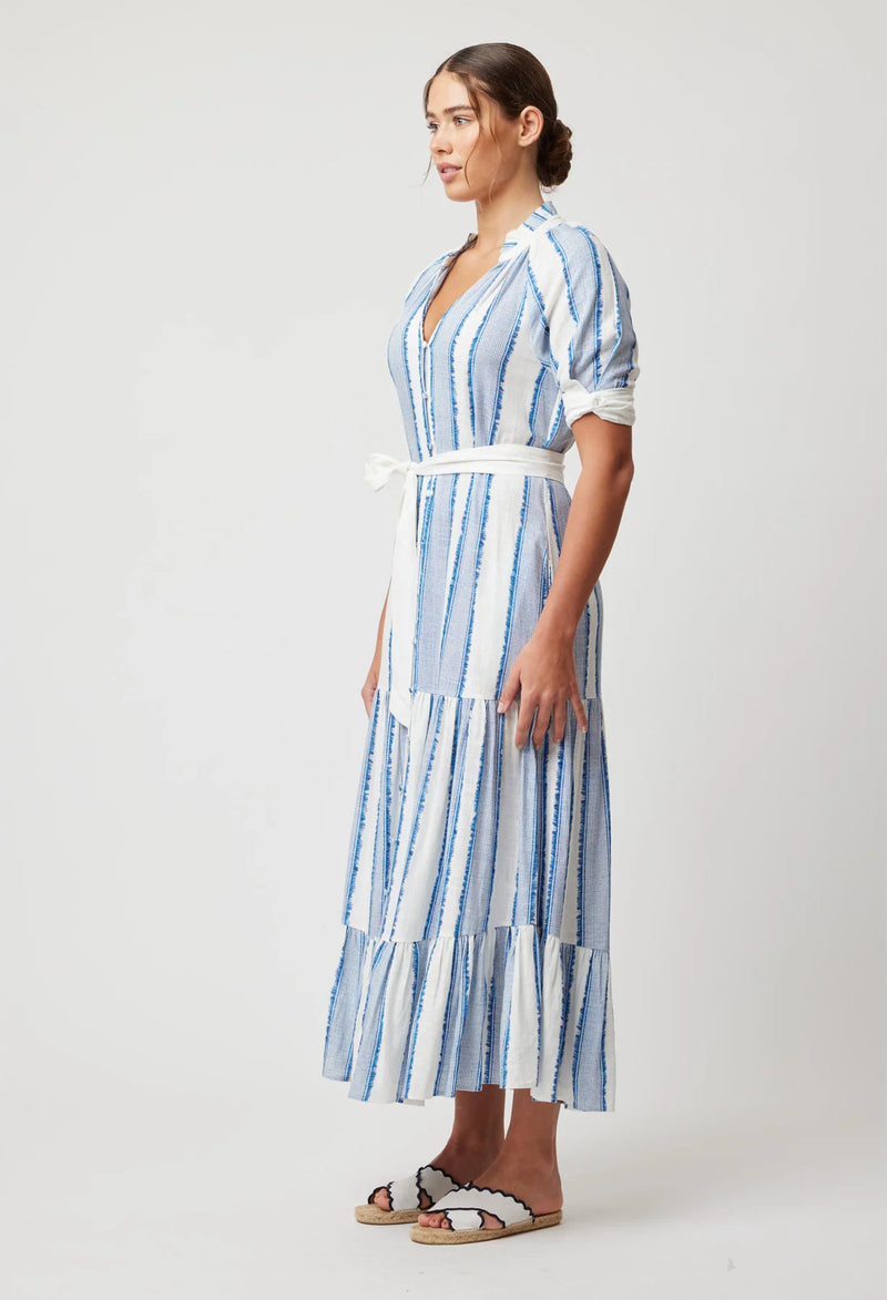 SCALA LINEN VISCOSE MAXI DRESS in Sorrento Stripe from Oncewas