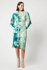 DYNASTY LINEN VISCOSE DRESS in Jade Floral from Oncewas