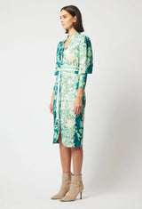 DYNASTY LINEN VISCOSE DRESS in Jade Floral from Oncewas