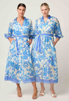 CARMEN SILK COTTON MAXI DRESS in exclusive print, Azure Mosaic from Once Was