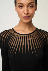 RHIANNON SHEER KNIT DRESS in Black from Oncewas