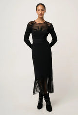 RHIANNON SHEER KNIT DRESS in Black from Oncewas