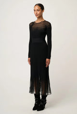 RHIANNON SHEER KNIT DRESS in Black from Oncewas