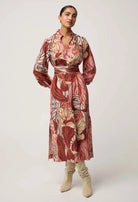 EDITH PRINTED COLUMN MIDI DRESS in Cathedral Botanic from OnceWas