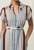 CATTLEYA LINEN VISCOSE SMOCK MAXI DRESS in Iridescent Stripe from Oncewas