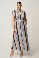 CATTLEYA LINEN VISCOSE SMOCK MAXI DRESS in Iridescent Stripe from Oncewas