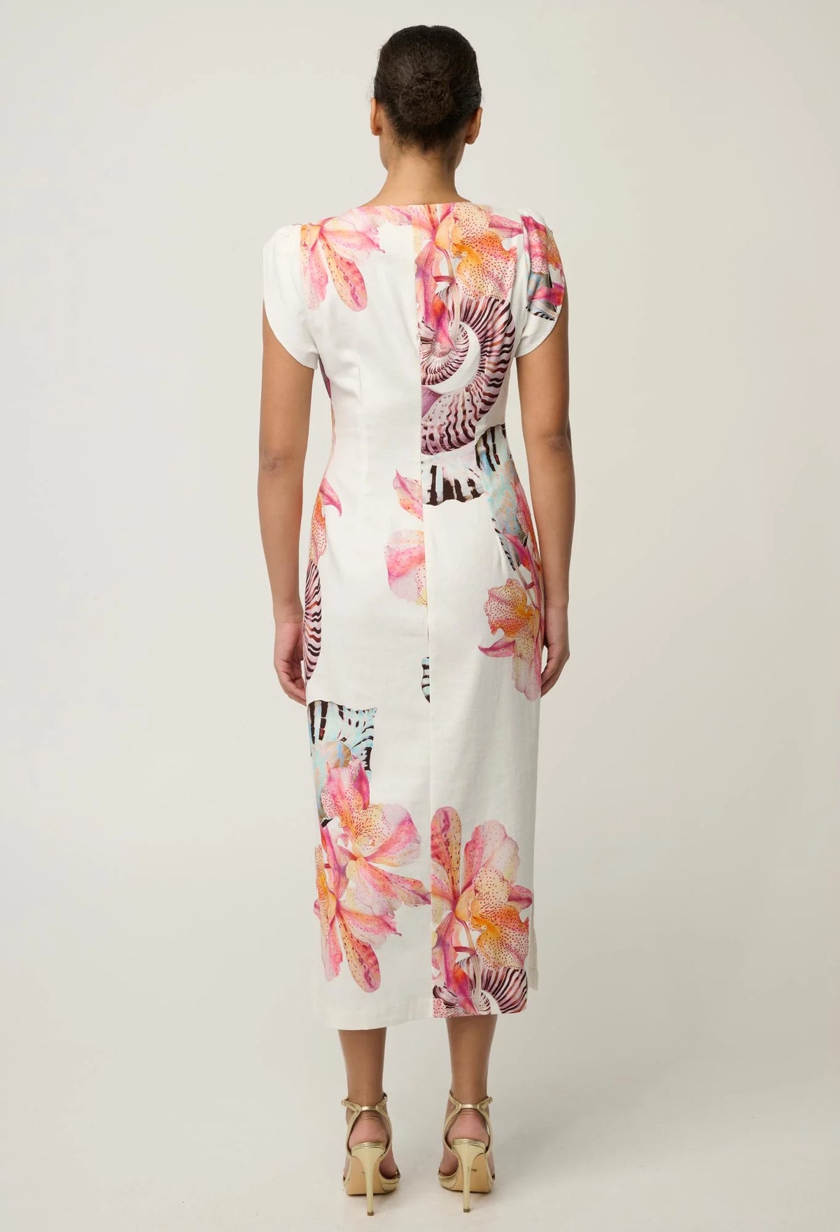 GENEVA STRETCH TWIST COLUMN MIDI DRESS in Nautilius from Oncewas