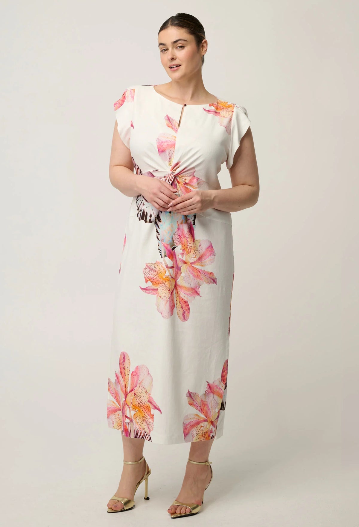 GENEVA STRETCH TWIST COLUMN MIDI DRESS in Nautilius from Oncewas
