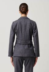 OAKLYN CHEVRON STRIPE PONTE BLAZER in Bluestone Stripe from Oncewas