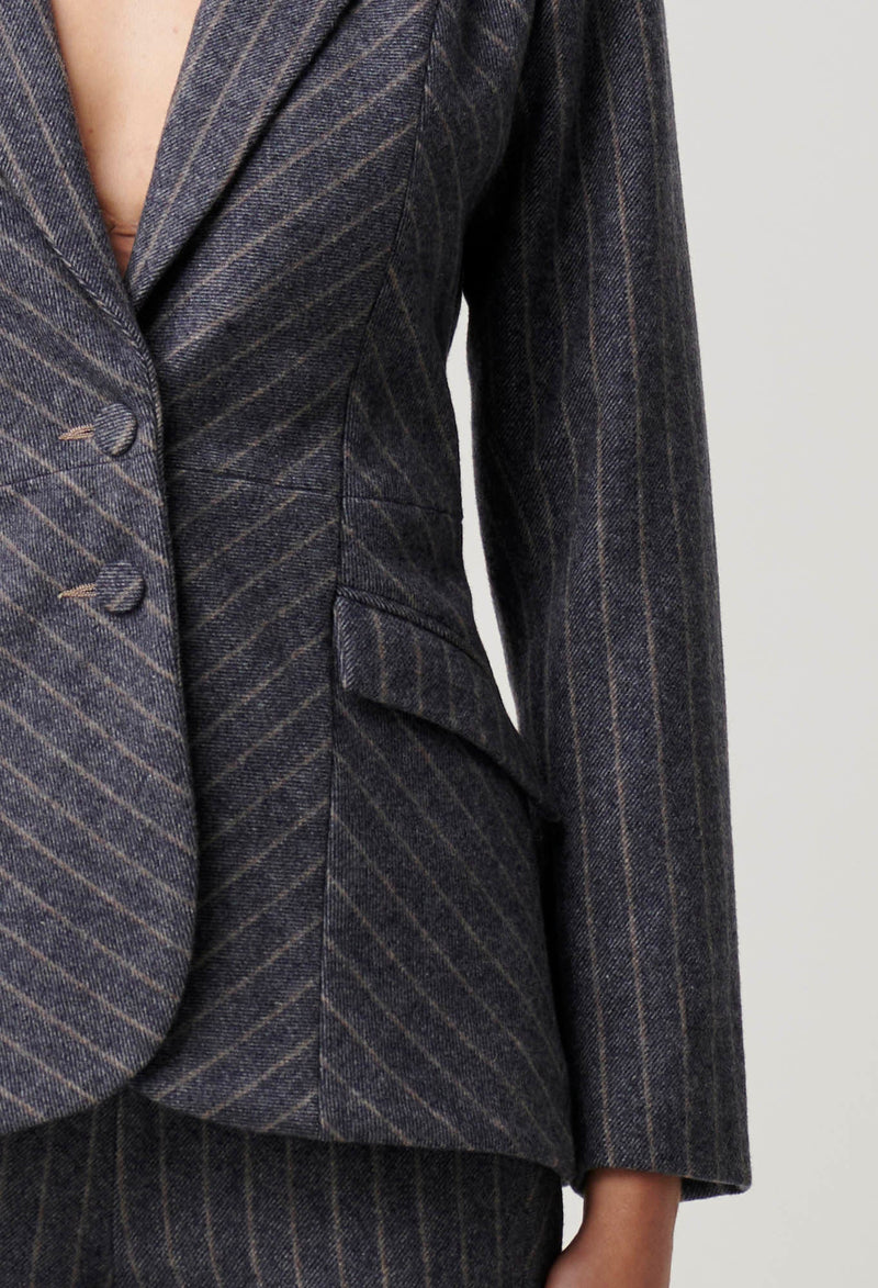 OAKLYN CHEVRON STRIPE PONTE BLAZER in Bluestone Stripe from Oncewas