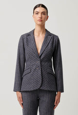OAKLYN CHEVRON STRIPE PONTE BLAZER in Bluestone Stripe from Oncewas