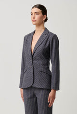 OAKLYN CHEVRON STRIPE PONTE BLAZER in Bluestone Stripe from Oncewas