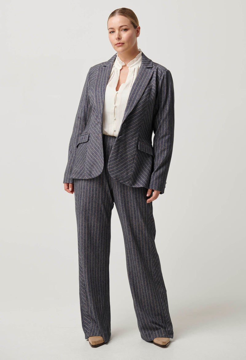 OAKLYN CHEVRON STRIPE PONTE BLAZER in Bluestone Stripe from Oncewas