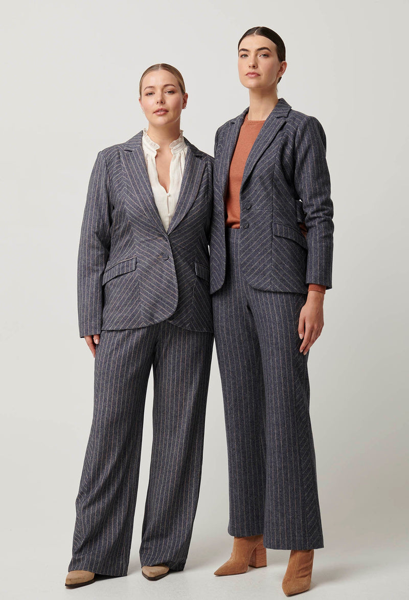 OAKLYN CHEVRON STRIPE PONTE BLAZER in Bluestone Stripe from Oncewas