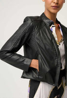 BLAIRE LEATHER HERRINGBONE STITCH JACKET in Black from Oncewas