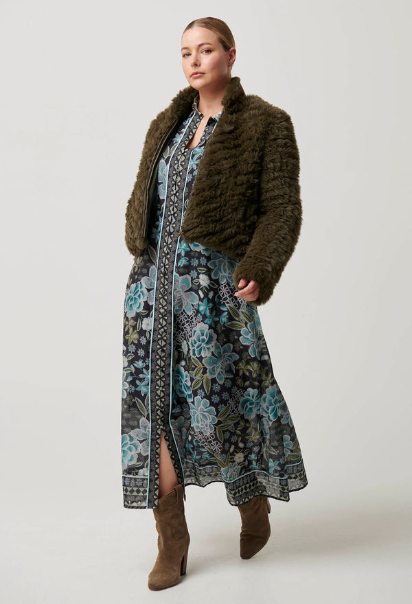 SYBIL CHEVRON FAUX FUR BOMBER in Moss from Oncewas