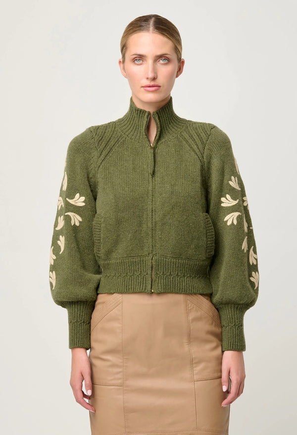 CARMELA EMBROIDERED KNITTED BOMBER | Olivia