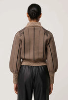 JEANNE WOOL BLEND KNIT BOMBER in Tan Chevron from OnceWas