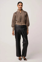 JEANNE WOOL BLEND KNIT BOMBER in Tan Chevron from OnceWas