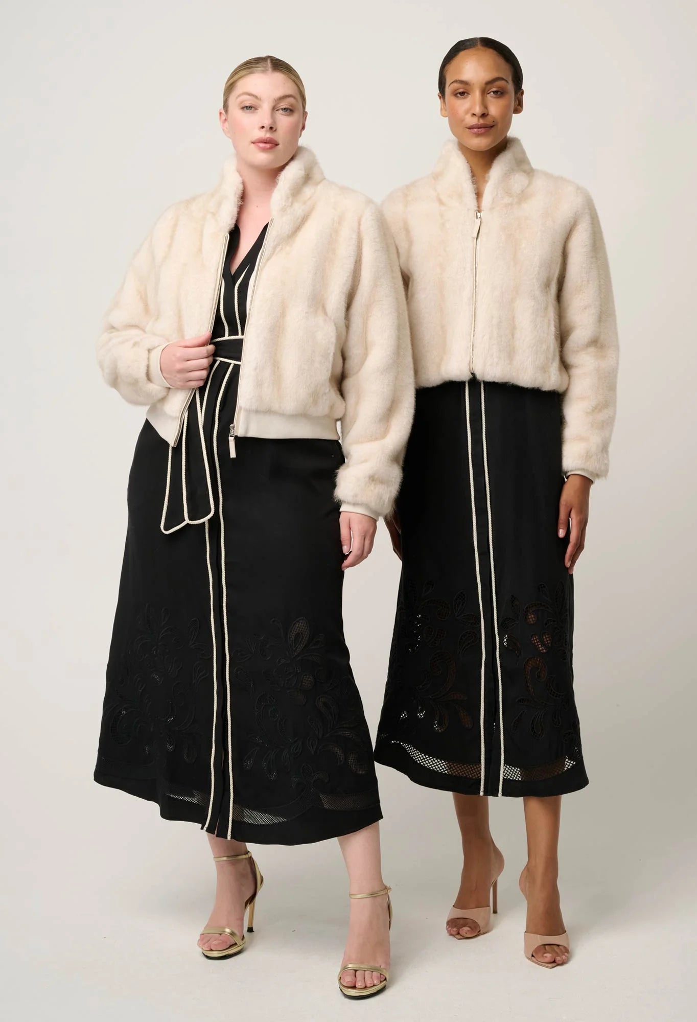CHRYSTA FAUX FUR BOMBER in Porcelain from Oncewas