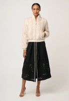 CHRYSTA FAUX FUR BOMBER in Porcelain from Oncewas