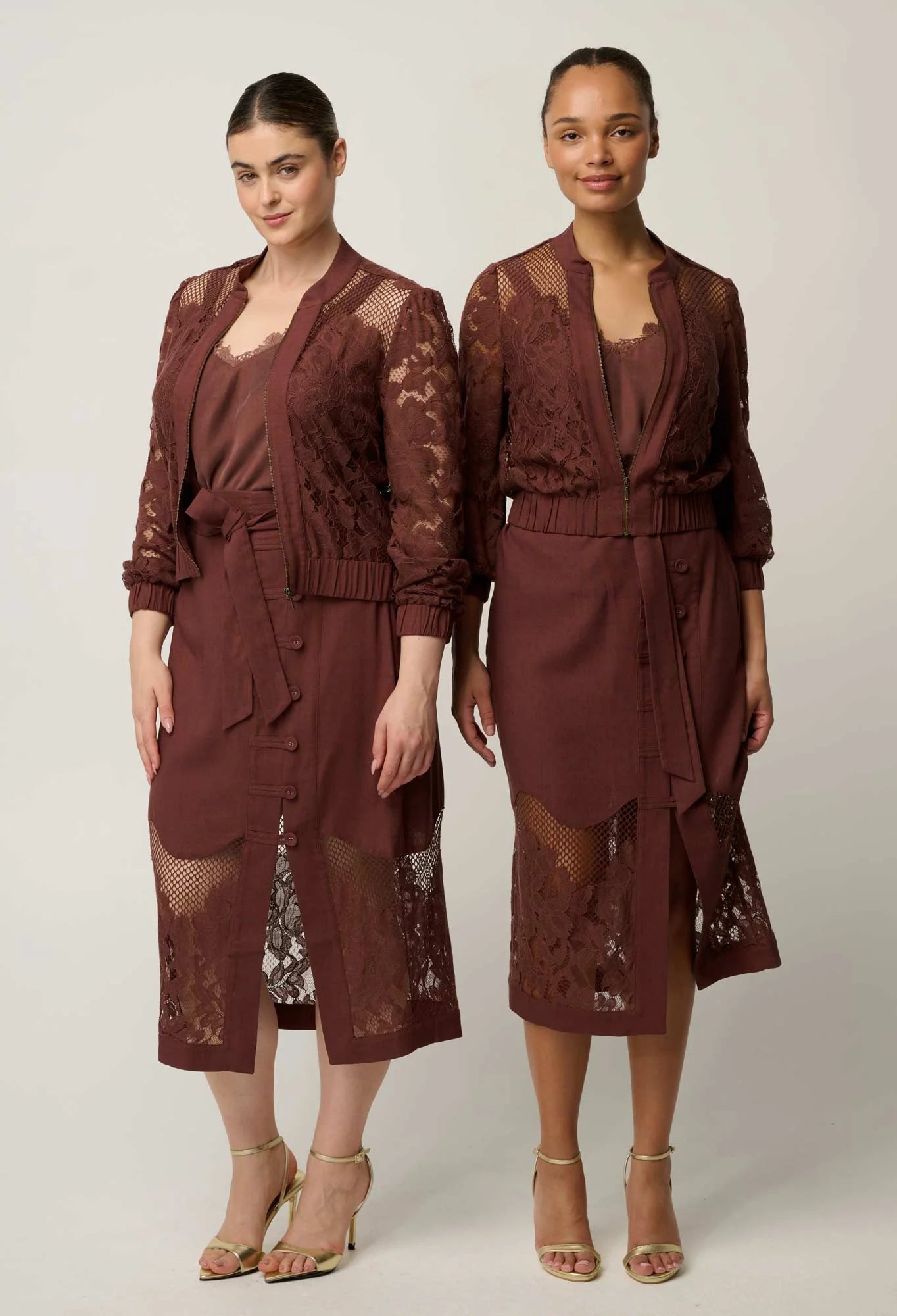 SOLENE COTTON BLEND LACE BOMBER in Rosewood from Oncewas