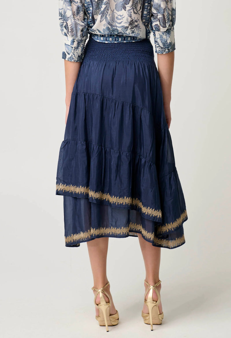 MUSTIQUE COTTON SILK EMBROIDERED SKIRT in Ink from Oncewas