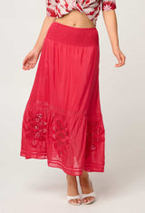 CORDELIA SHIRRED SILK COTTON SKIRT | Ruby