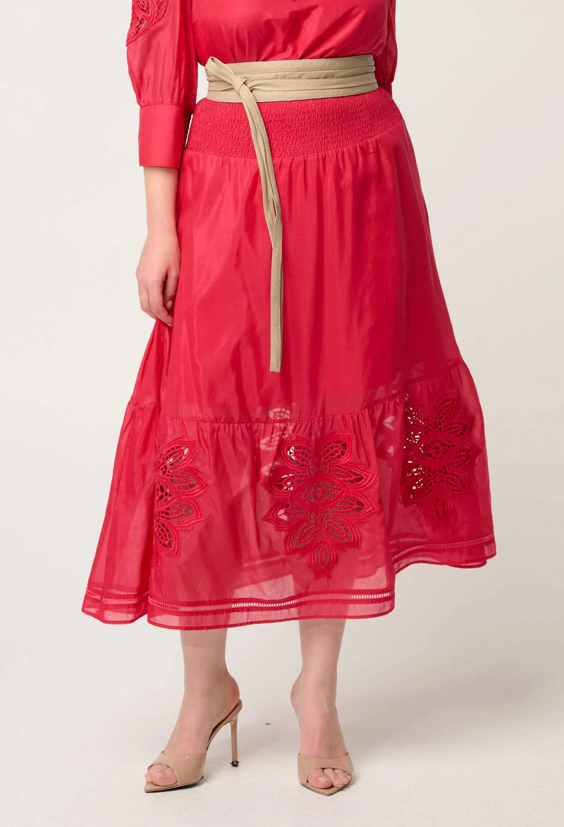 CORDELIA SHIRRED SILK COTTON SKIRT | Ruby