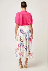 PANDOREA VISCOSE DOBBY STITCH DETAIL YOKE SKIRT in exclusive print, Plume Blossom from Once Was